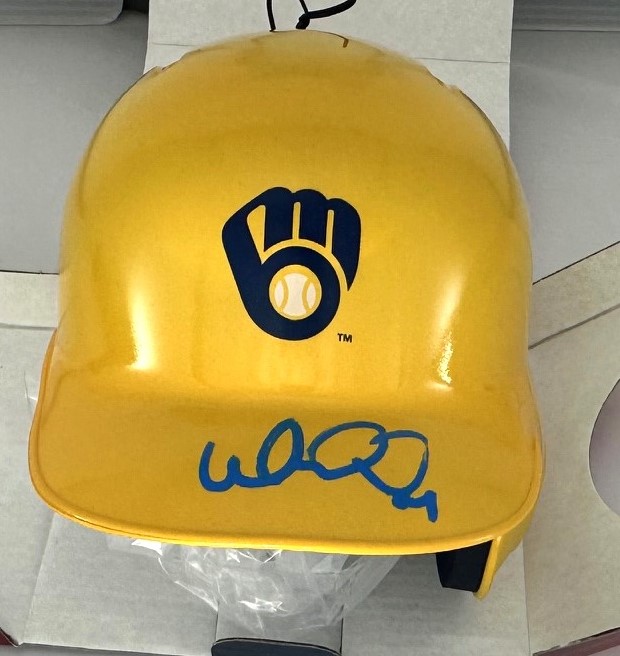 WILLIAM CONTRERAS SIGNED BREWERS YELLOW MINI HELMET - JSA