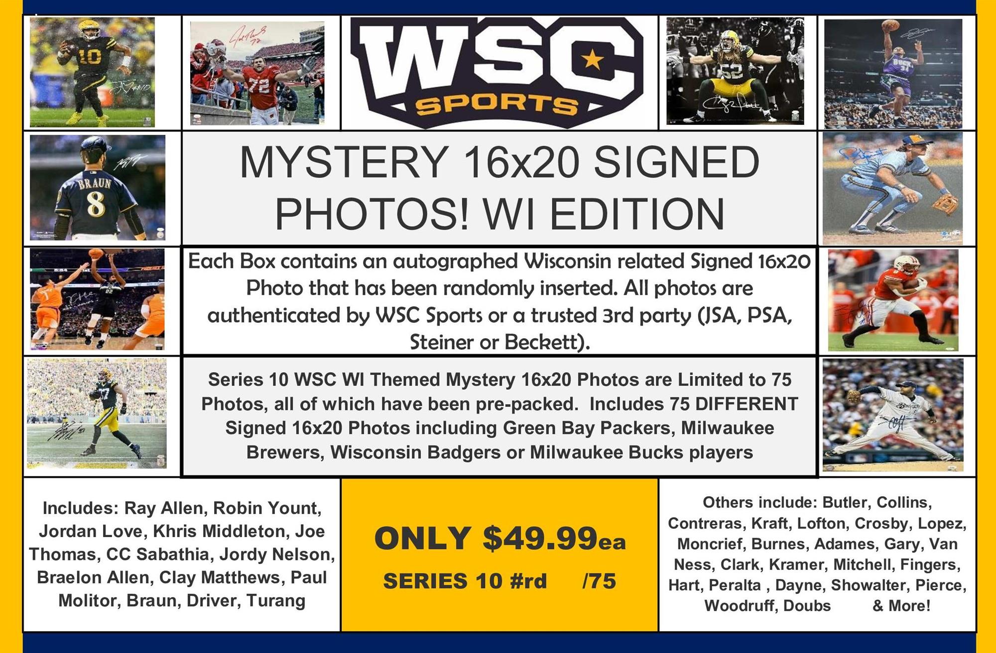 WSC SPORTS MYSTERY SIGNED 16X20 BOX PACK - WI SPORTS EDITION - SERIES 10