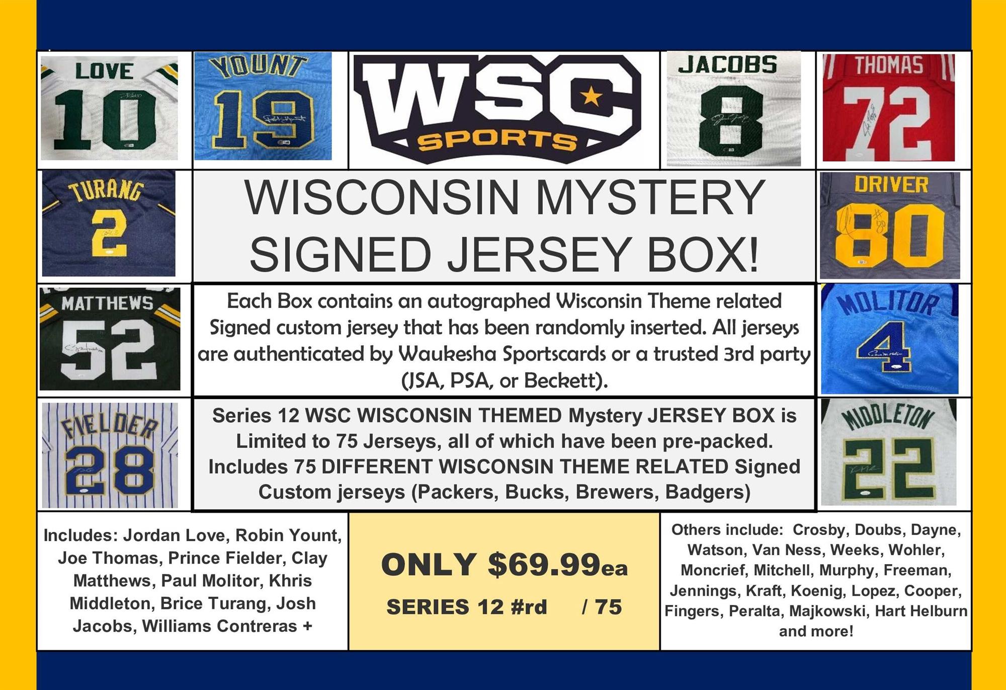 WSC SPORTS MYSTERY SIGNED JERSEY BOX - WI SPORTS EDITION - SERIES 12