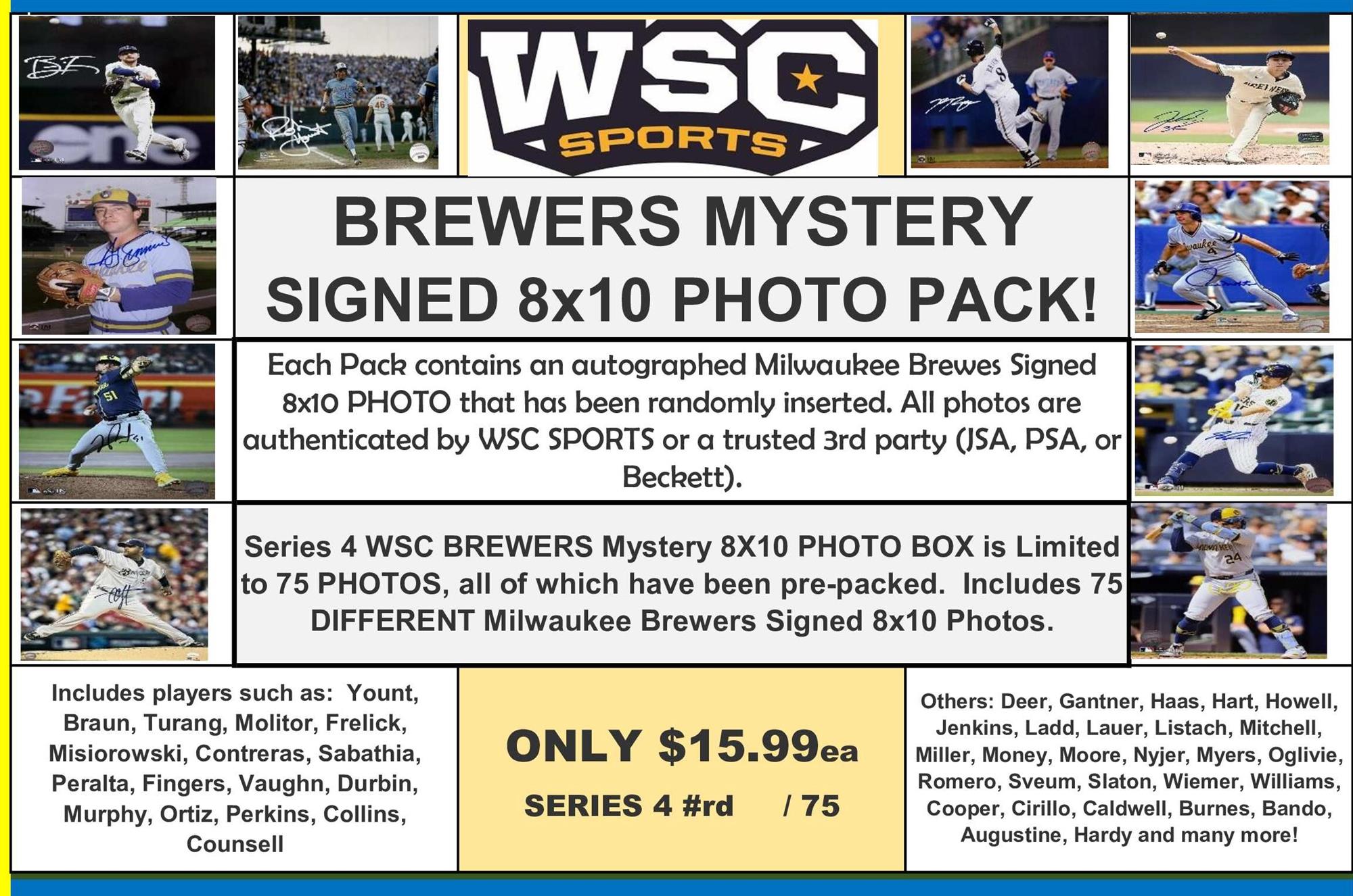 WSC SPORTS MYSTERY SIGNED 8x10 BOX PACK BOX - BREWERS EDITION - SERIES 4