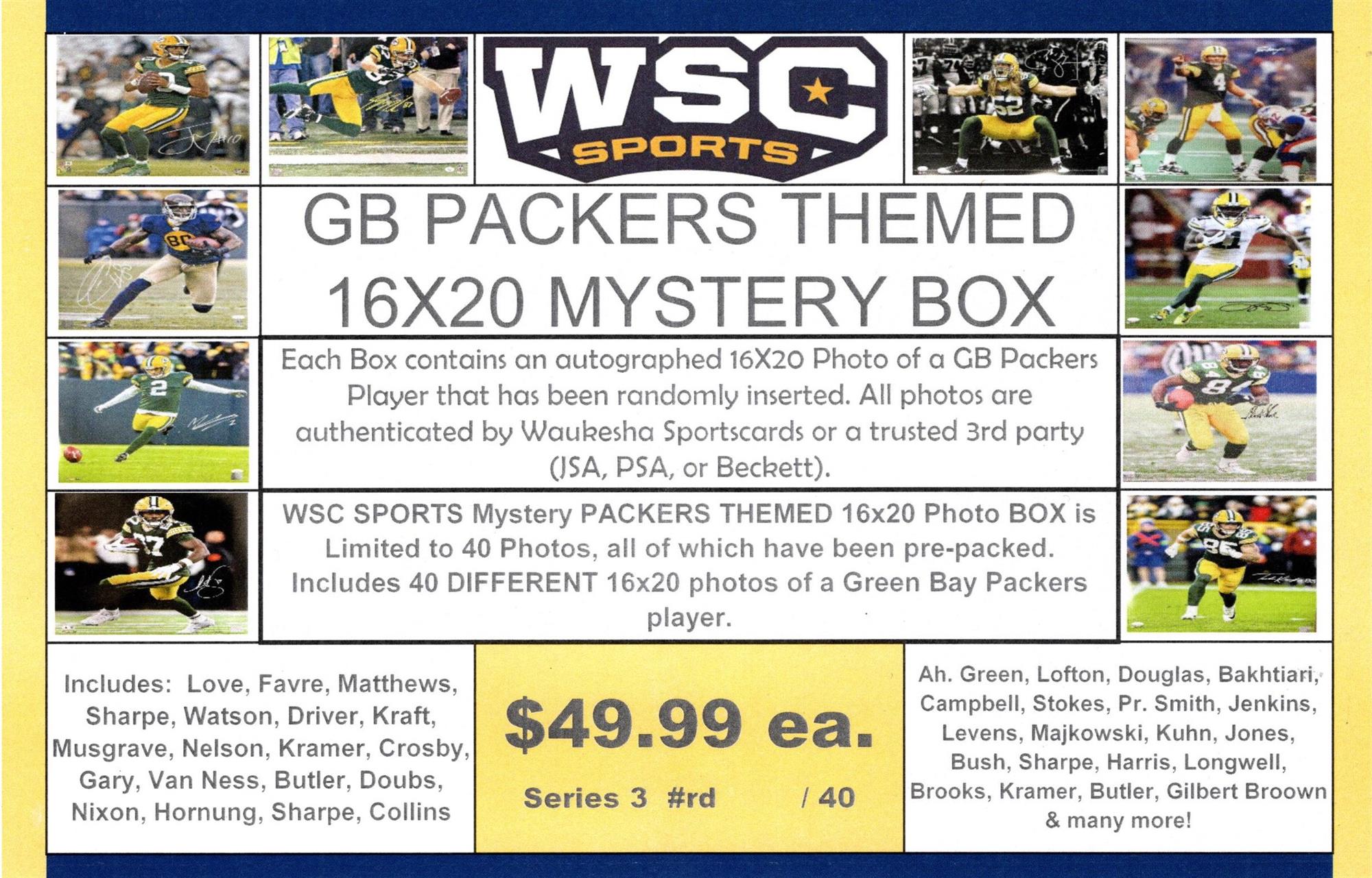 WSC SPORTS MYSTERY 16X20 BOX PACK - PACKERS EDITION SERIES 3