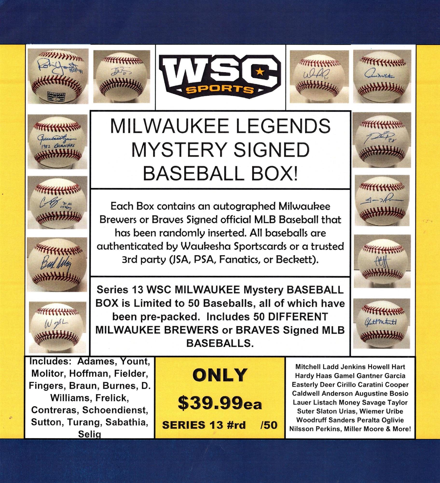 WSC SPORTS MYSTERY SIGNED BASEBALL BOX - MILWAUKEE EDITION - SERIES 13
