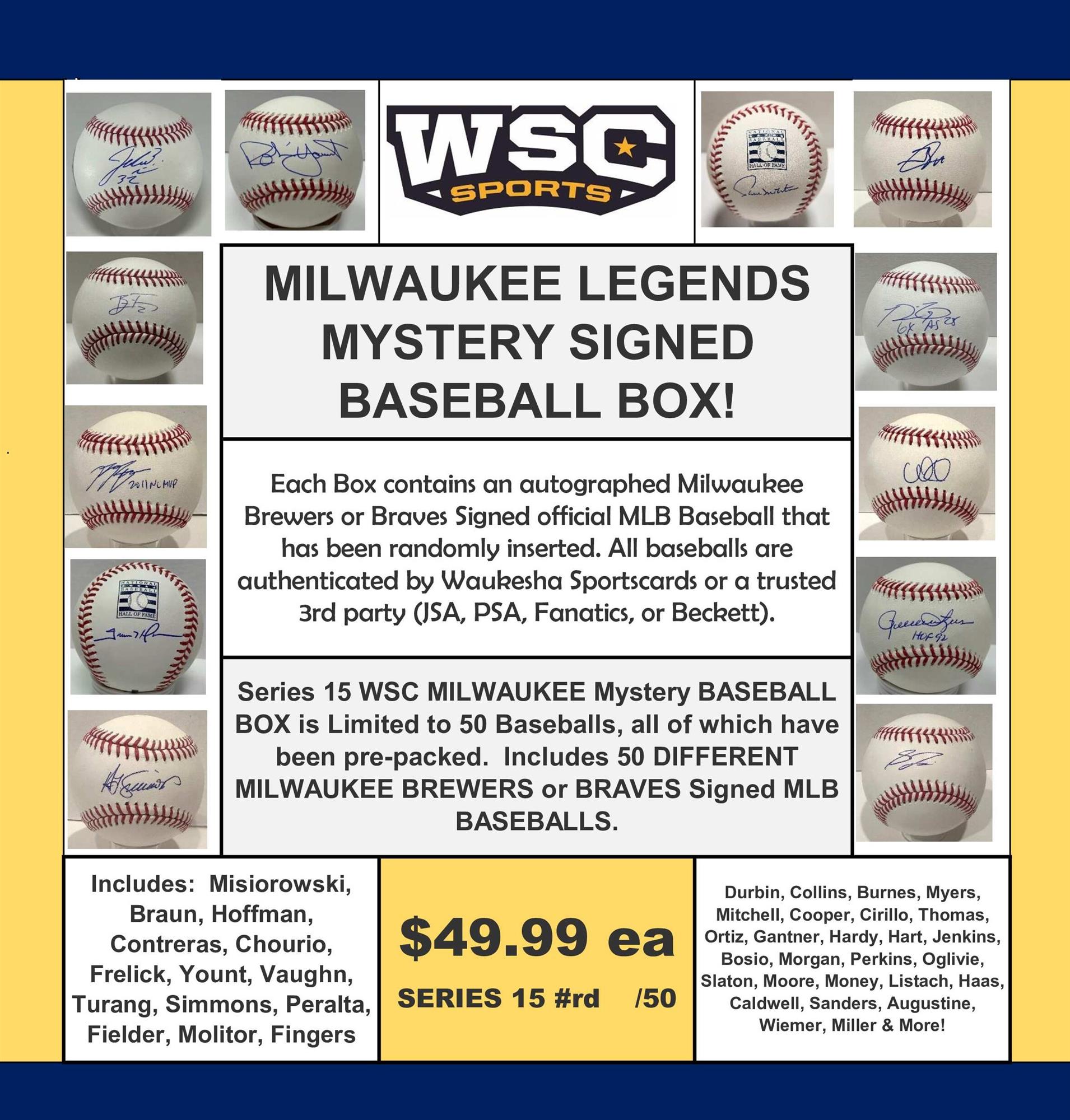 WSC SPORTS MYSTERY SIGNED BASEBALL BOX - MILWAUKEE EDITION - SERIES 15