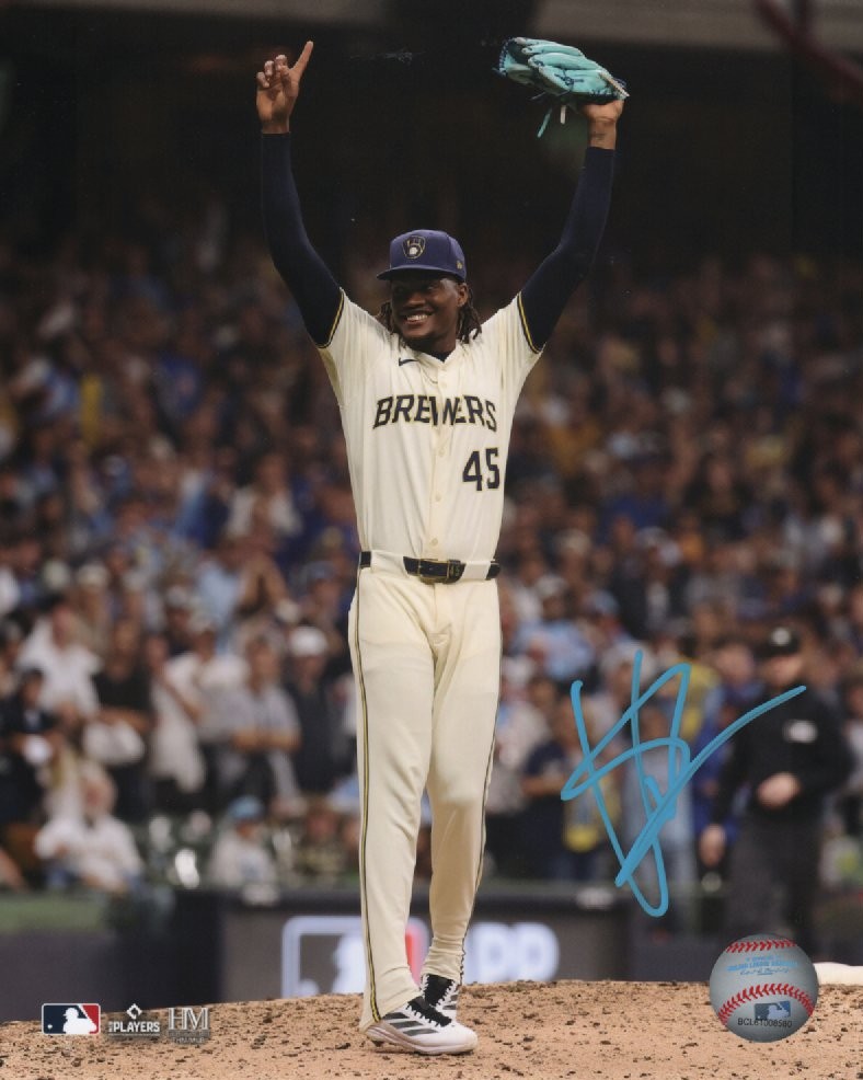 ABNER URIBE SIGNED 8X10 BREWERS PHOTO #1