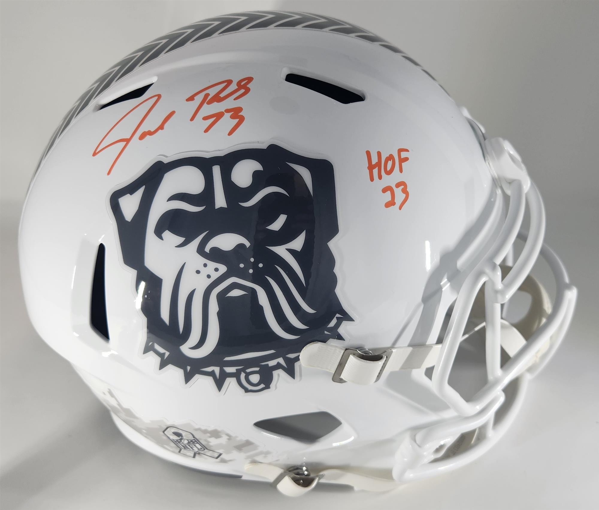 JOE THOMAS SIGNED FULL SIZE REPLICA 2024 SALUTE TO SERVICE SPEED BROWNS HELMET W/ HOF '23 - JSA JOE THOMAS SIGNED FULL SIZE REPLICA 2024 SALUTE TO SERVICE SPEED BROWNS HELMET W/ HOF '23 - JSA