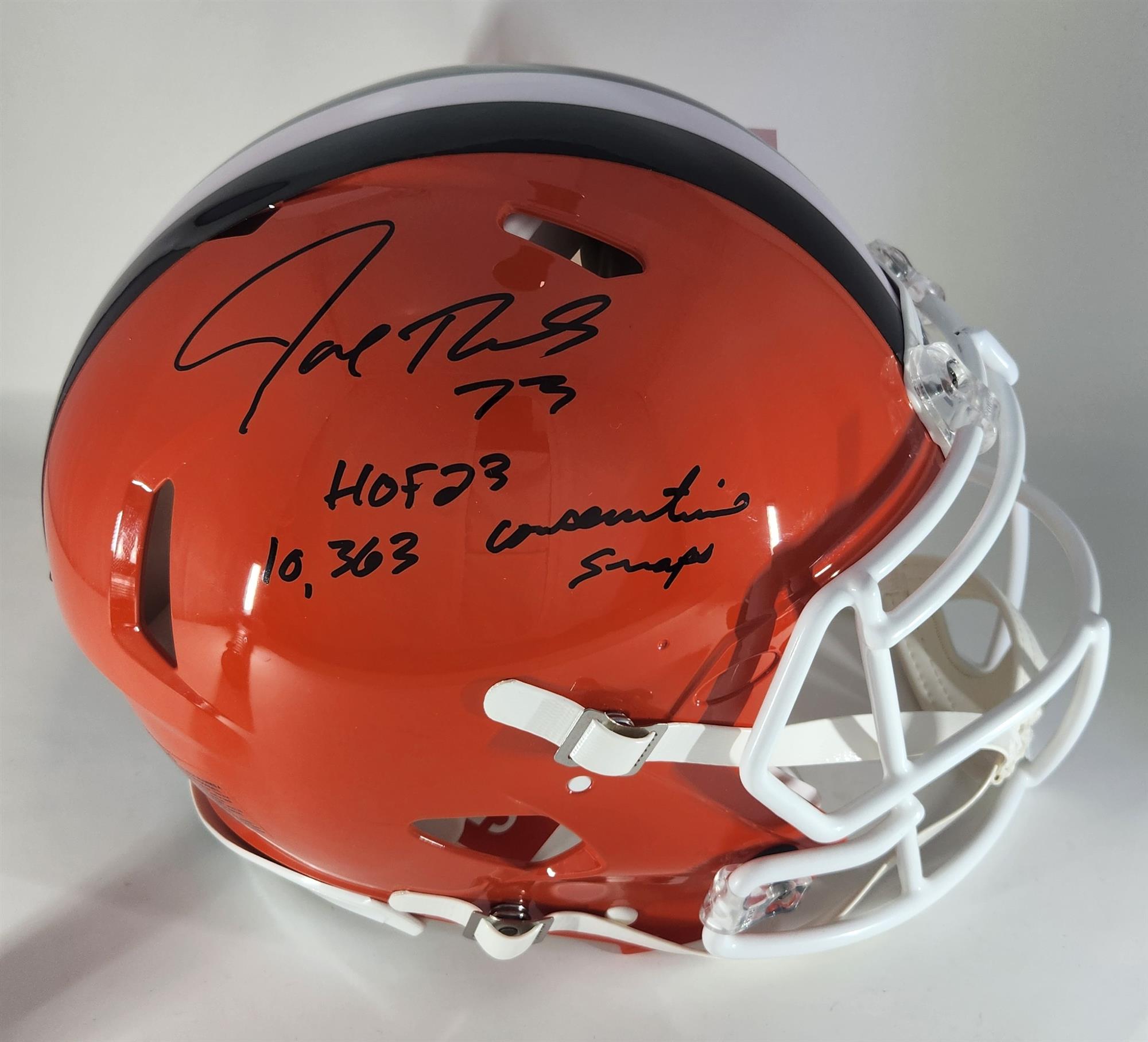 JOE THOMAS SIGNED 2024 FULL SIZE AUTHENTIC SPEED BROWNS HELMET W/ HOF '23 & Snaps - JSA JOE THOMAS SIGNED 2024 FULL SIZE AUTHENTIC SPEED BROWNS HELMET W/ HOF '23 & Snaps - JSA