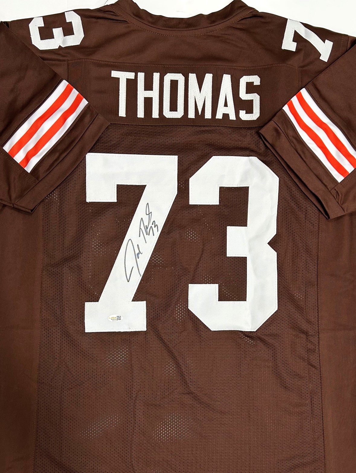 JOE THOMAS SIGNED CUSTOM REPLICA BROWNS BROWN JERSEY - JSA