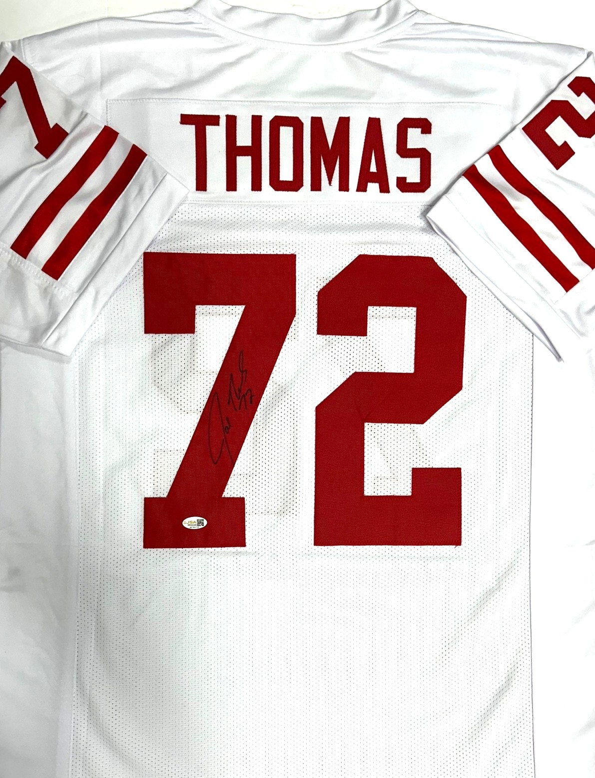 JOE THOMAS SIGNED CUSTOM REPLICA WI BADGERS WHITE JERSEY - JSA