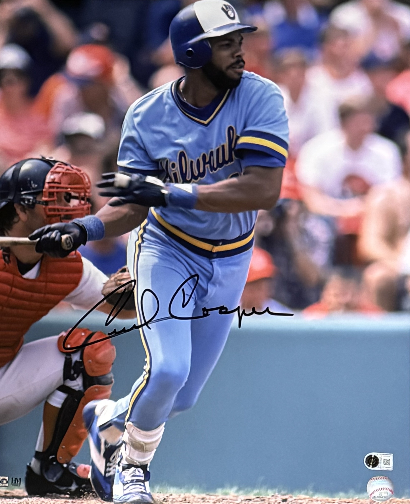 CECIL COOPER SIGNED 16X20 BREWERS PHOTO #1 - BAS