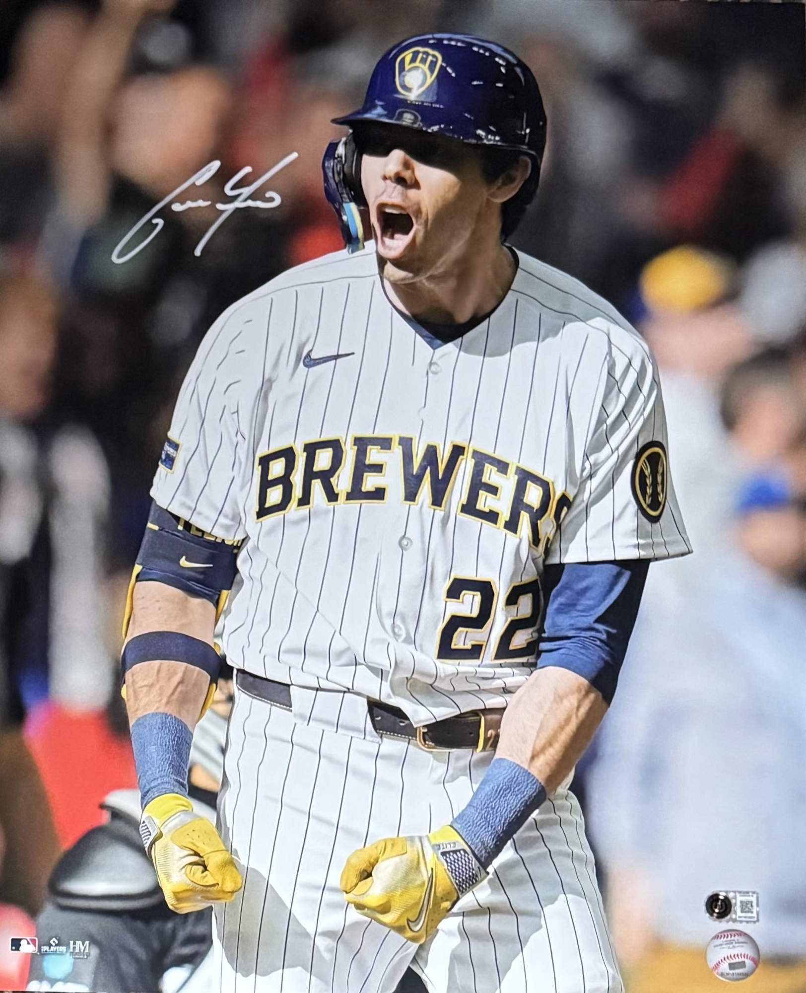 CHRISTIAN YELICH SIGNED BREWERS 16X20 PHOTO #1 - BAS