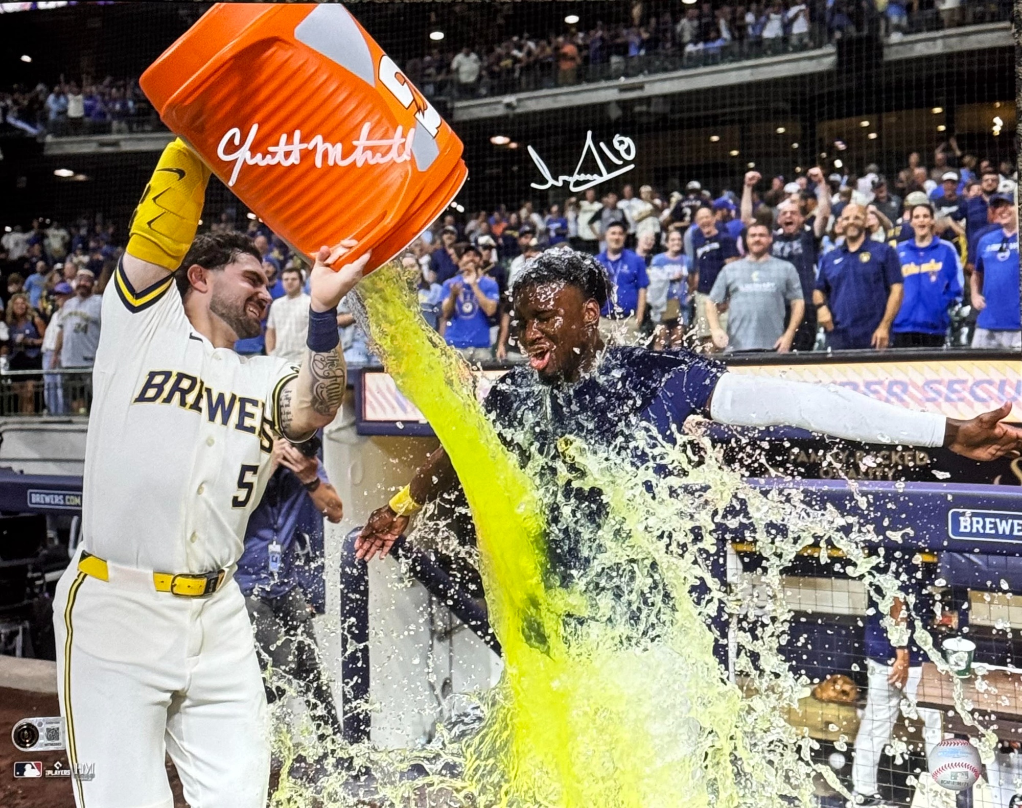 LUIS LARA / GARRETT MITCHELL DUAL SIGNED BREWERS 16X20 PHOTO - BAS