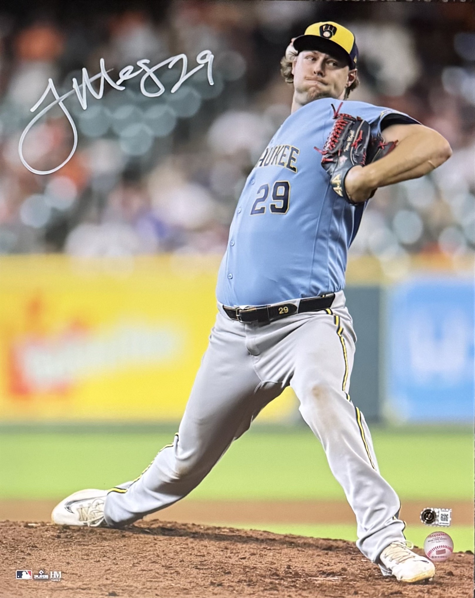 TREVOR MEGILL SIGNED BREWERS 16X20 PHOTO #1 - BAS