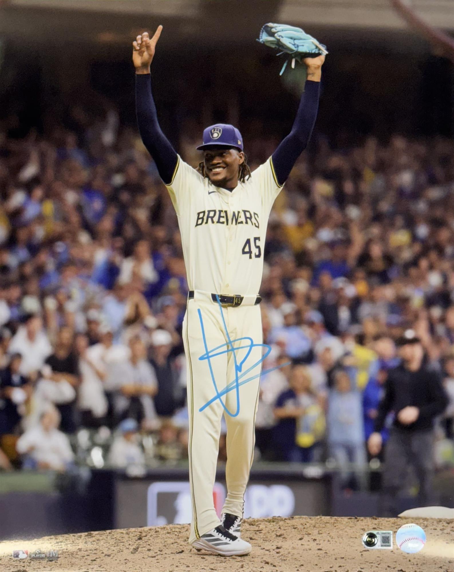 ABNER URIBE SIGNED 16X20 PHOTO #1 - MILWAUKEE BREWERS - BAS