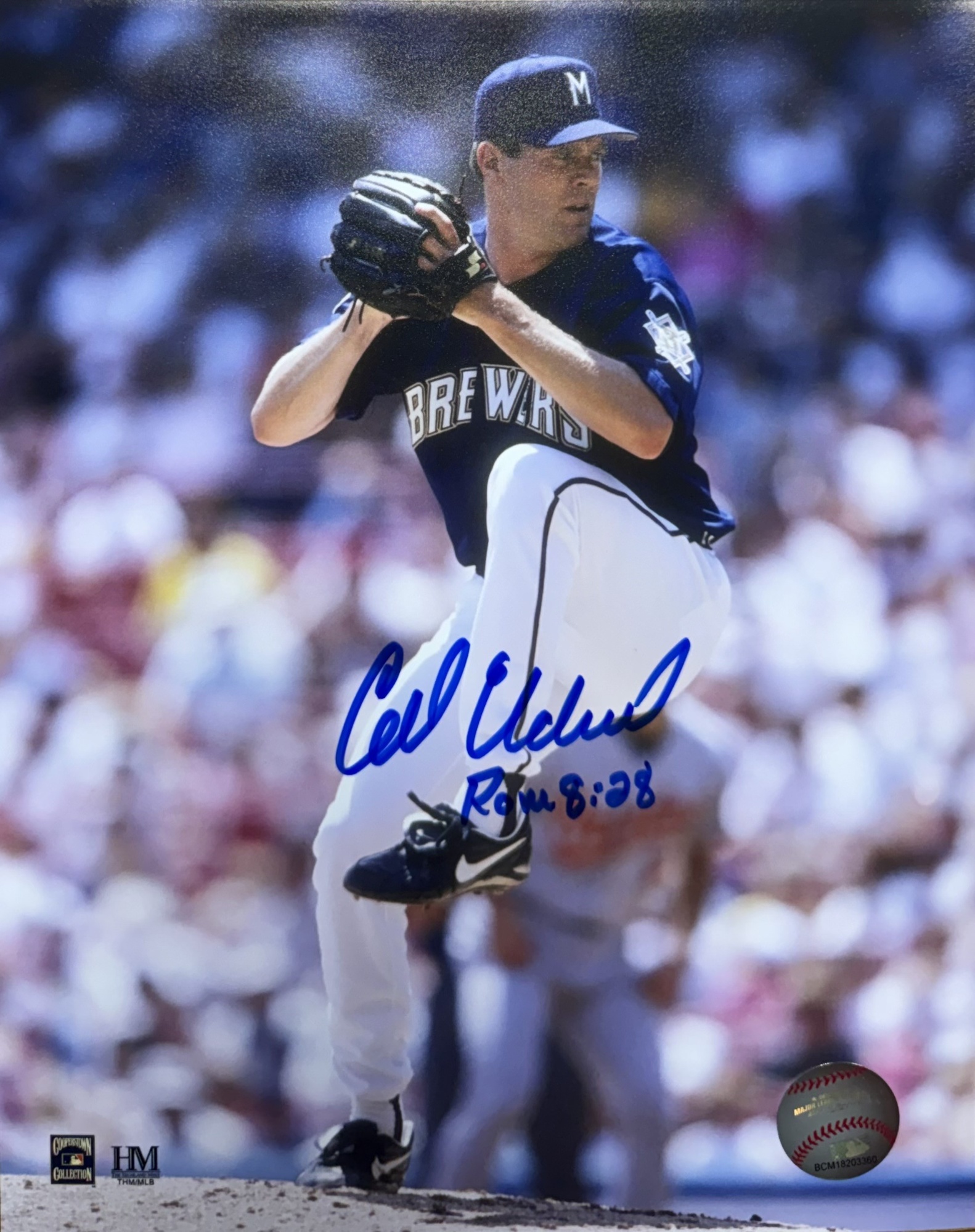 CAL ELDRED SIGNED 8X10 BREWERS PHOTO #1