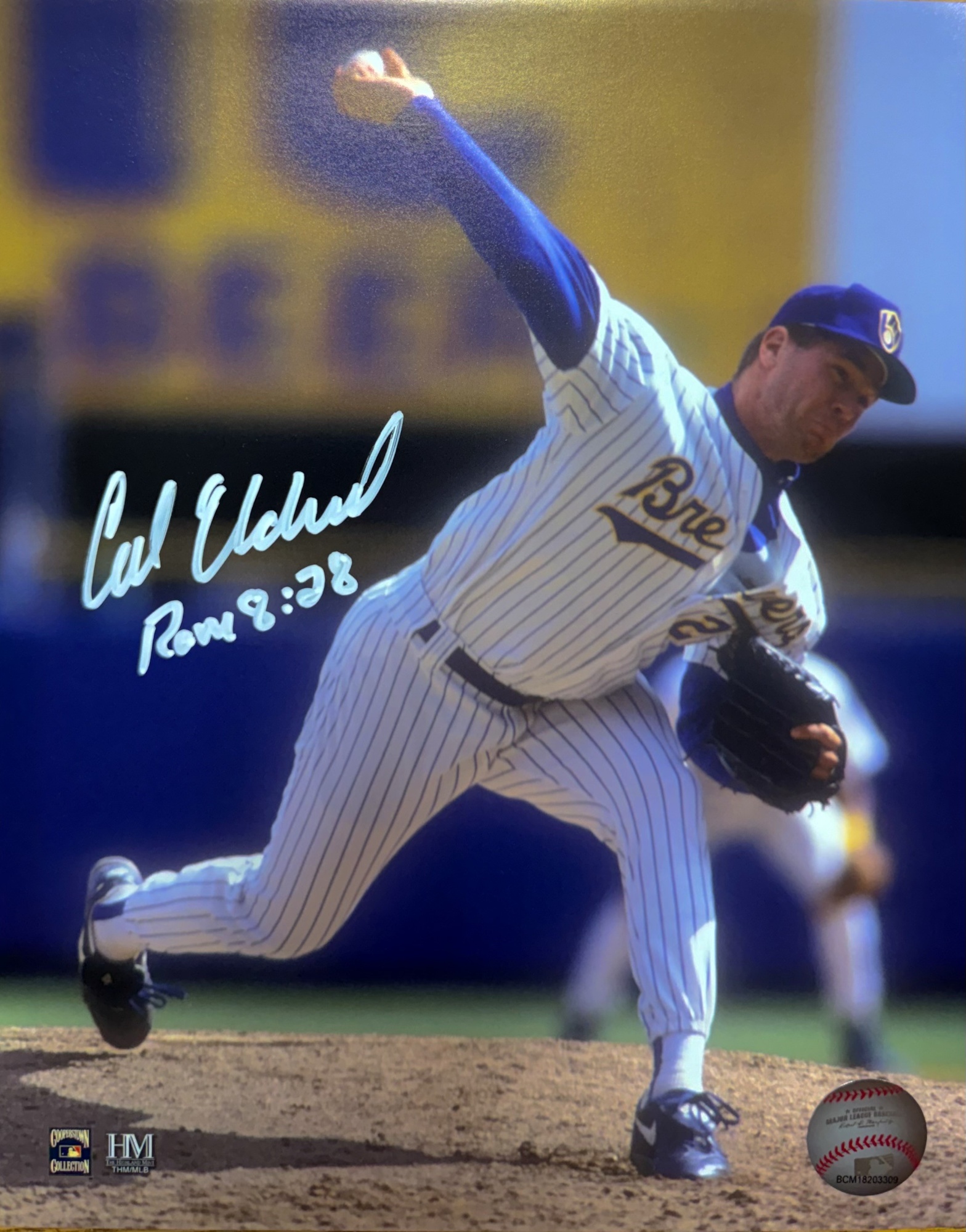 CAL ELDRED SIGNED 8X10 BREWERS PHOTO #2