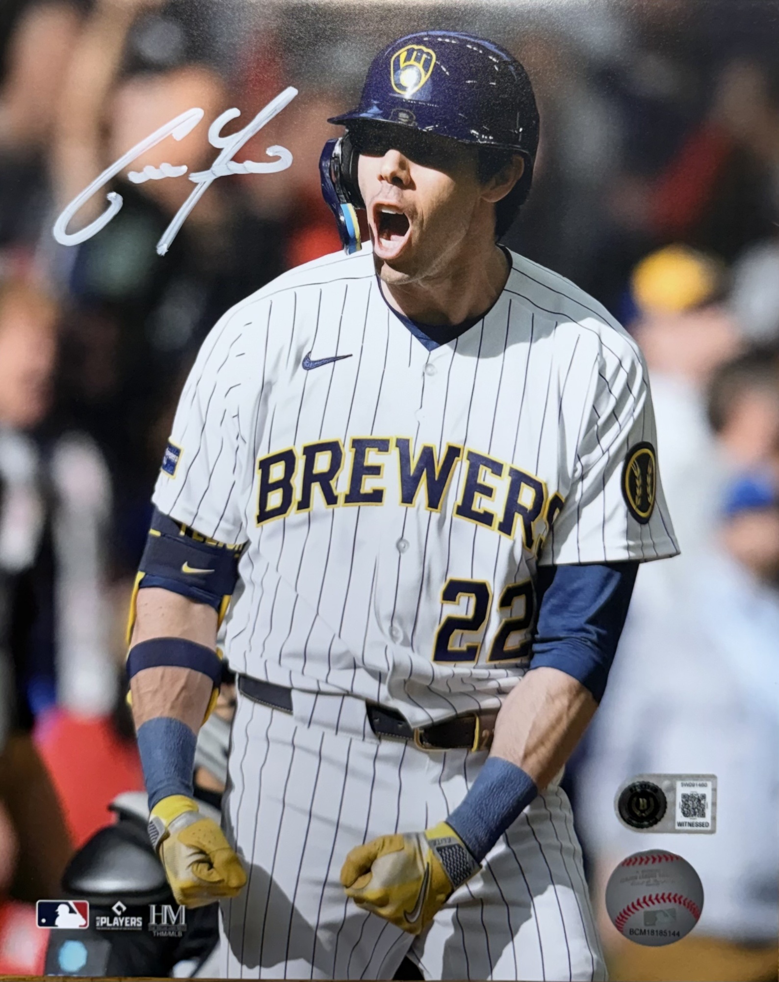 CHRISTIAN YELICH SIGNED 8X10 BREWERS PHOTO #1 - BAS