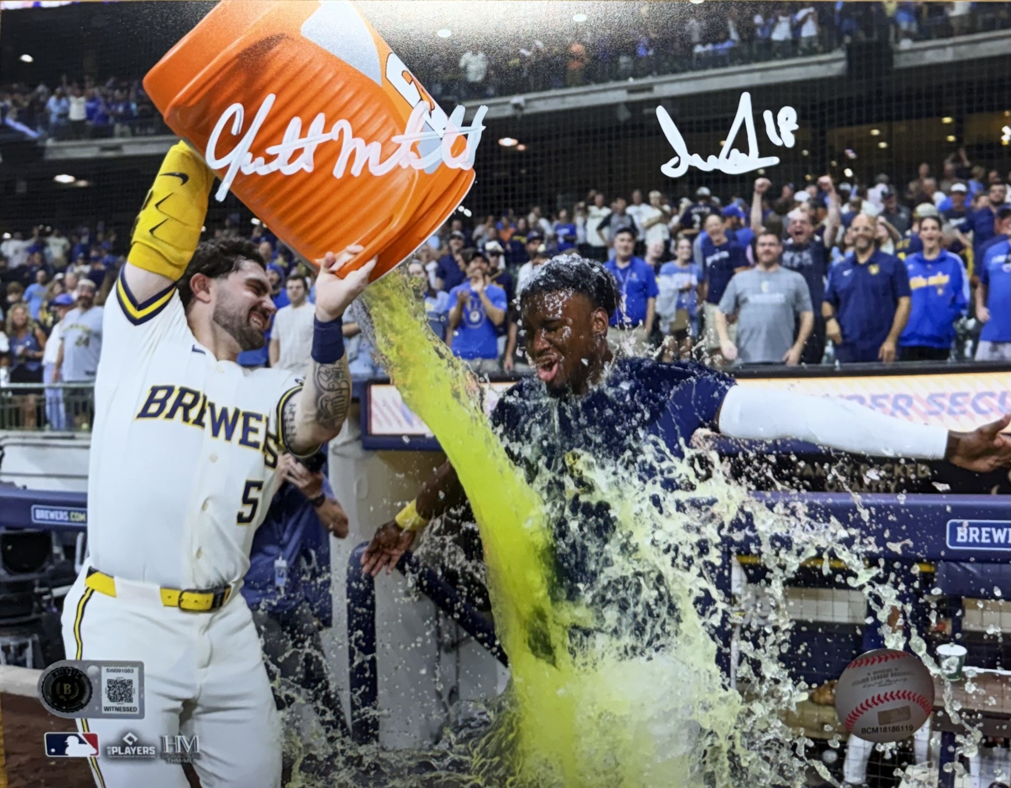 LUIS LARA / GARRETT MITCHELL DUAL SIGNED 8X10 BREWERS PHOTO - BAS