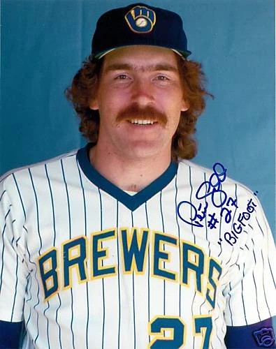 PETE LADD SIGNED 8X10 BREWERS PHOTO #4 w/ "BIGFOOT"