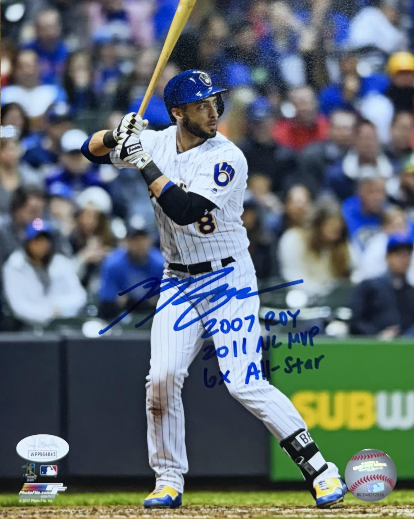 RYAN BRAUN SIGNED 8X10 PHOTO #14 - MILWAUKEE BREWERS MLB - JSA