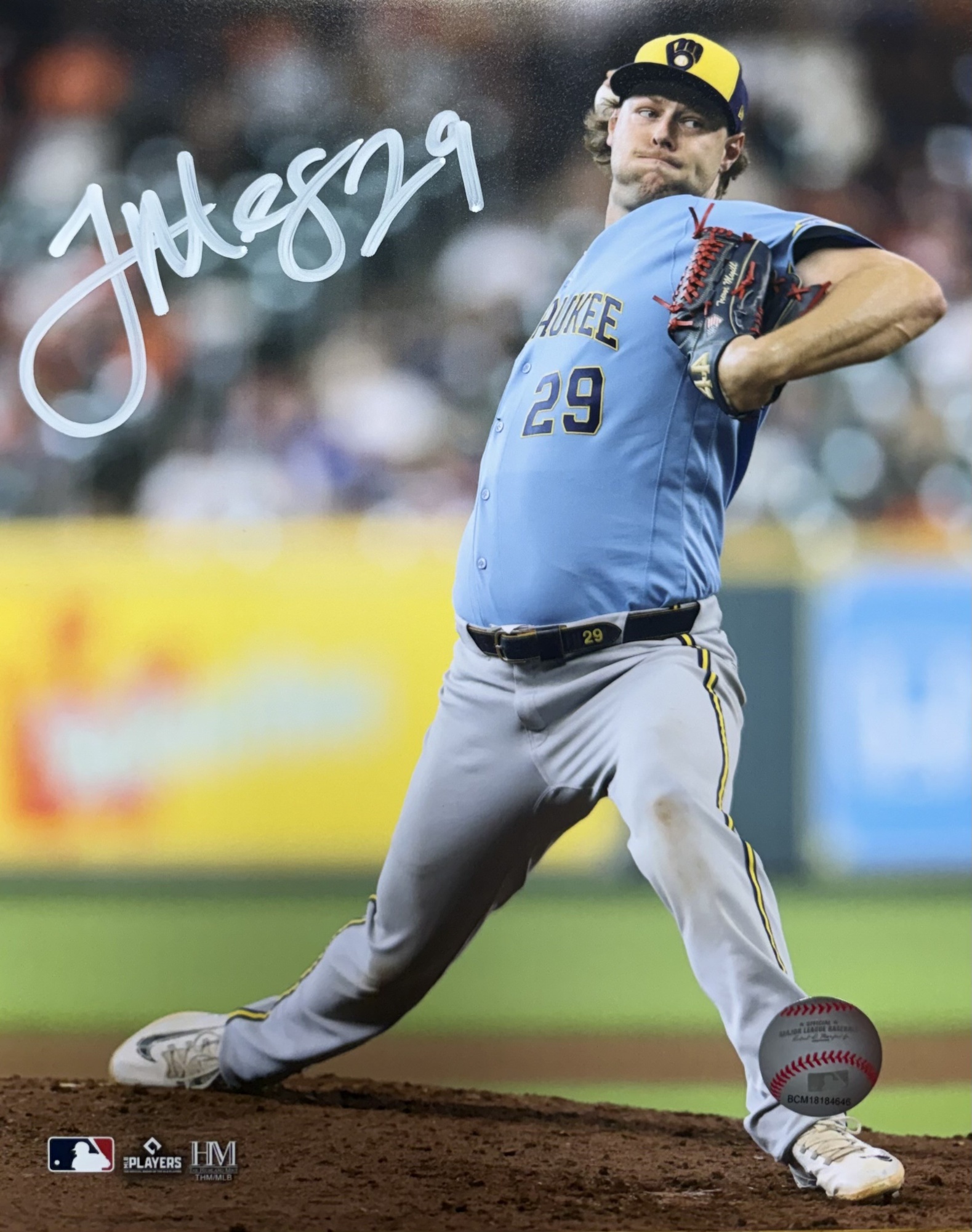TREVOR MEGILL SIGNED 8X10 BREWERS PHOTO #1