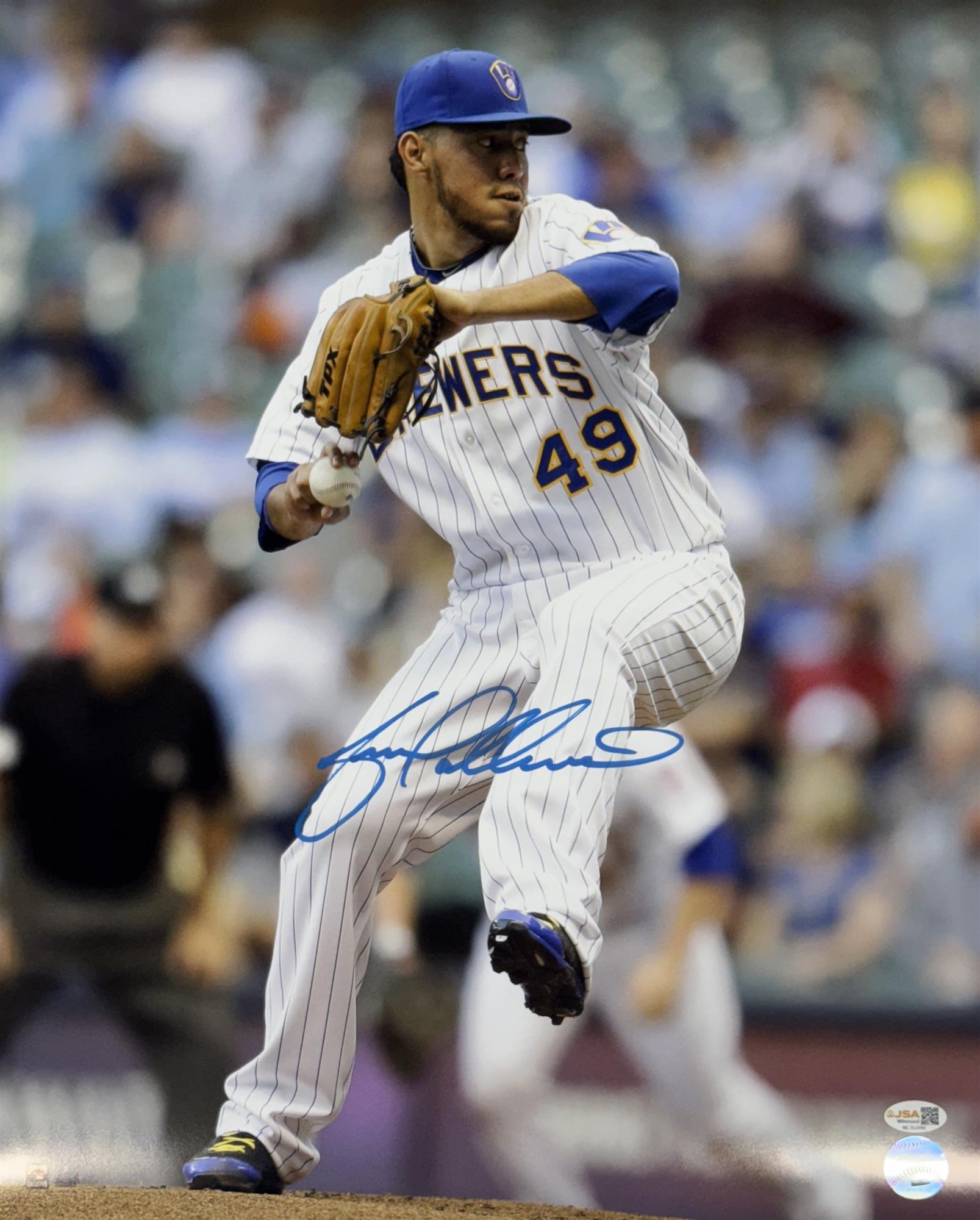 YOVANI GALLARDO SIGNED 16X20 PHOTO #3 - MILWAUKEE BREWERS - JSA