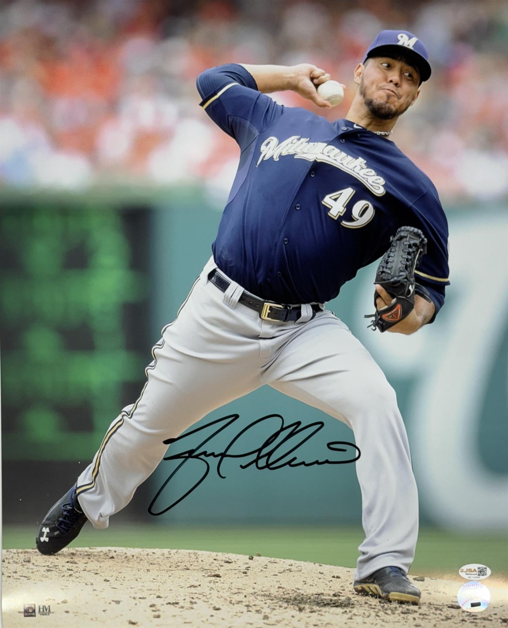 YOVANI GALLARDO SIGNED 16X20 PHOTO #4 - MILWAUKEE BREWERS - JSA