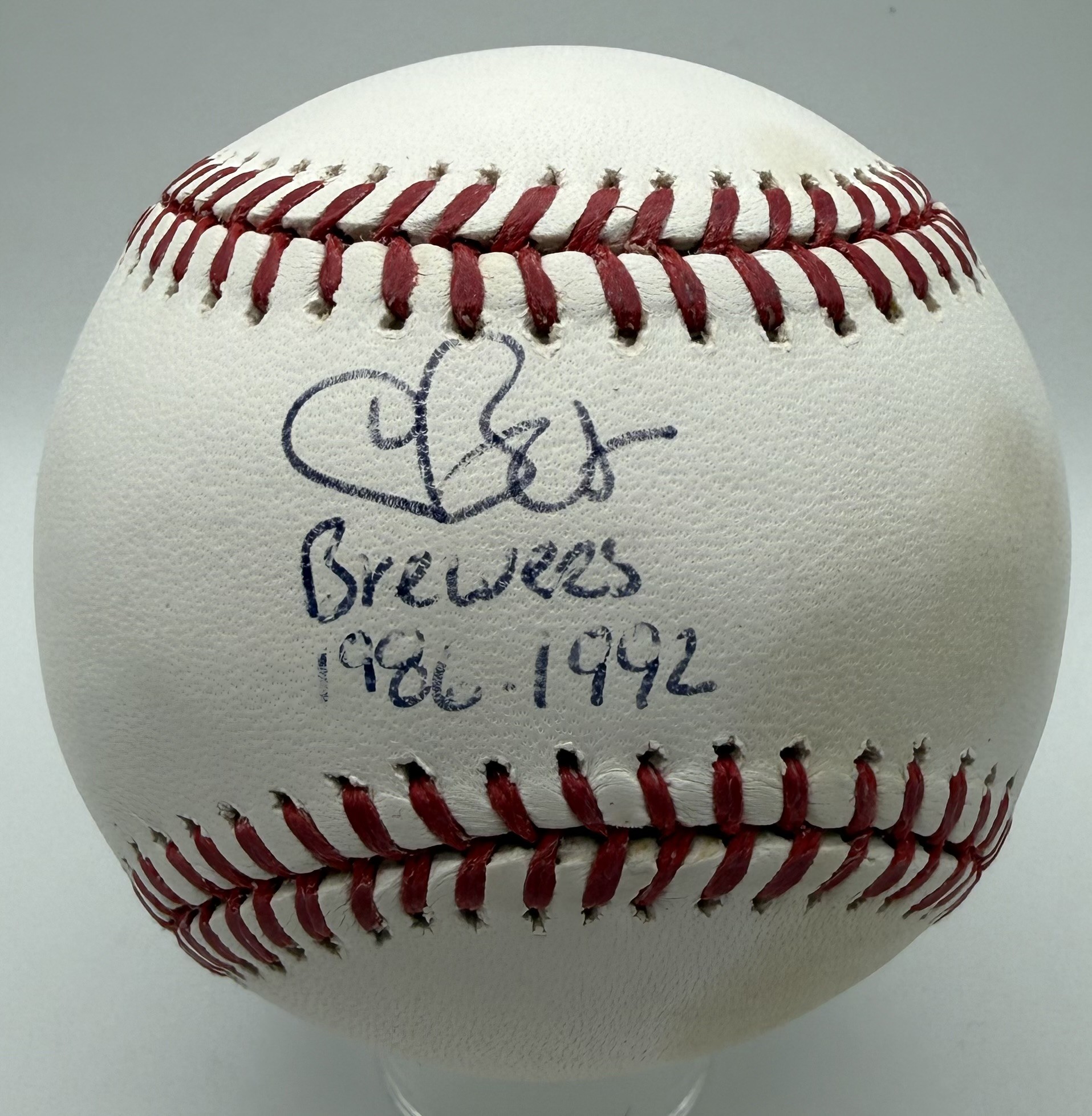 CHRIS BOSIO SIGNED OFFICIAL MLB BASEBALL W/ "BREWERS 1986-1992"