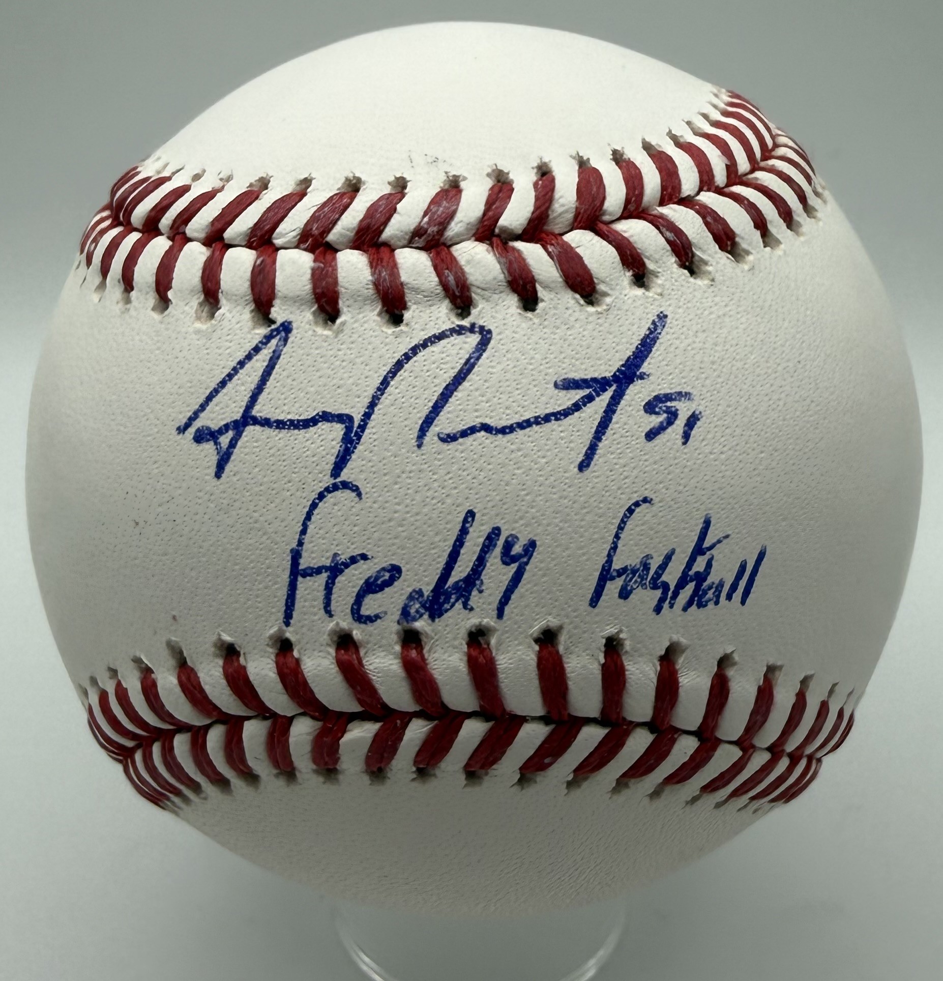 FREDDY PERALTA SIGNED OFFICIAL MLB BASEBALL W/ "FREDDY FASTBALL" - BAS