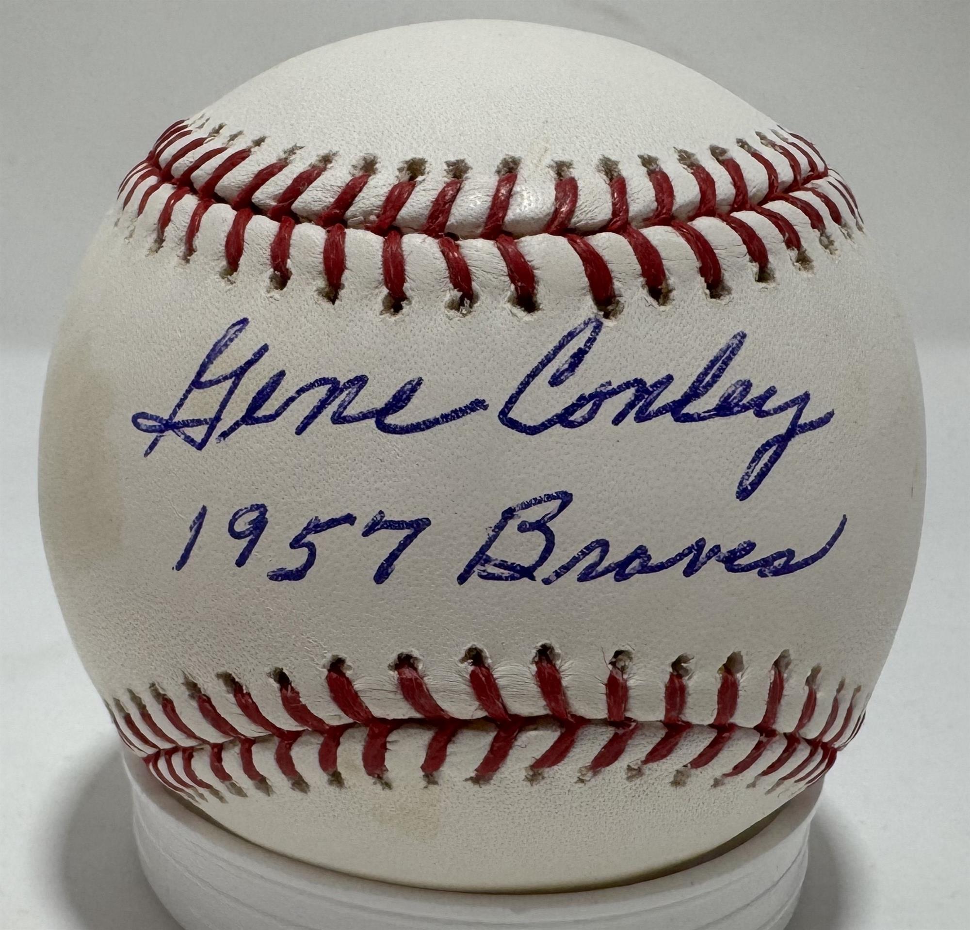 GENE CONLEY (d) SIGNED OFFICIAL MLB  BASEBALL W/ 1957 BRAVES