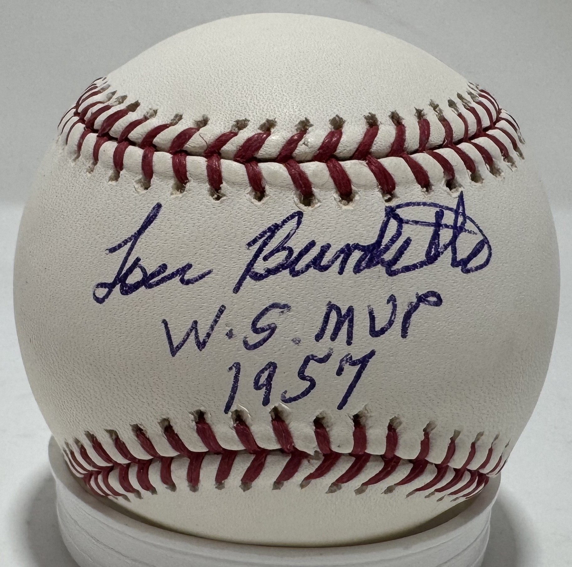 LEW BURDETTE SIGNED OFFICIAL MAJOR LEAGUE BASEBALL w/ "WS MVP 1957" - MILWAUKEE BRAVES