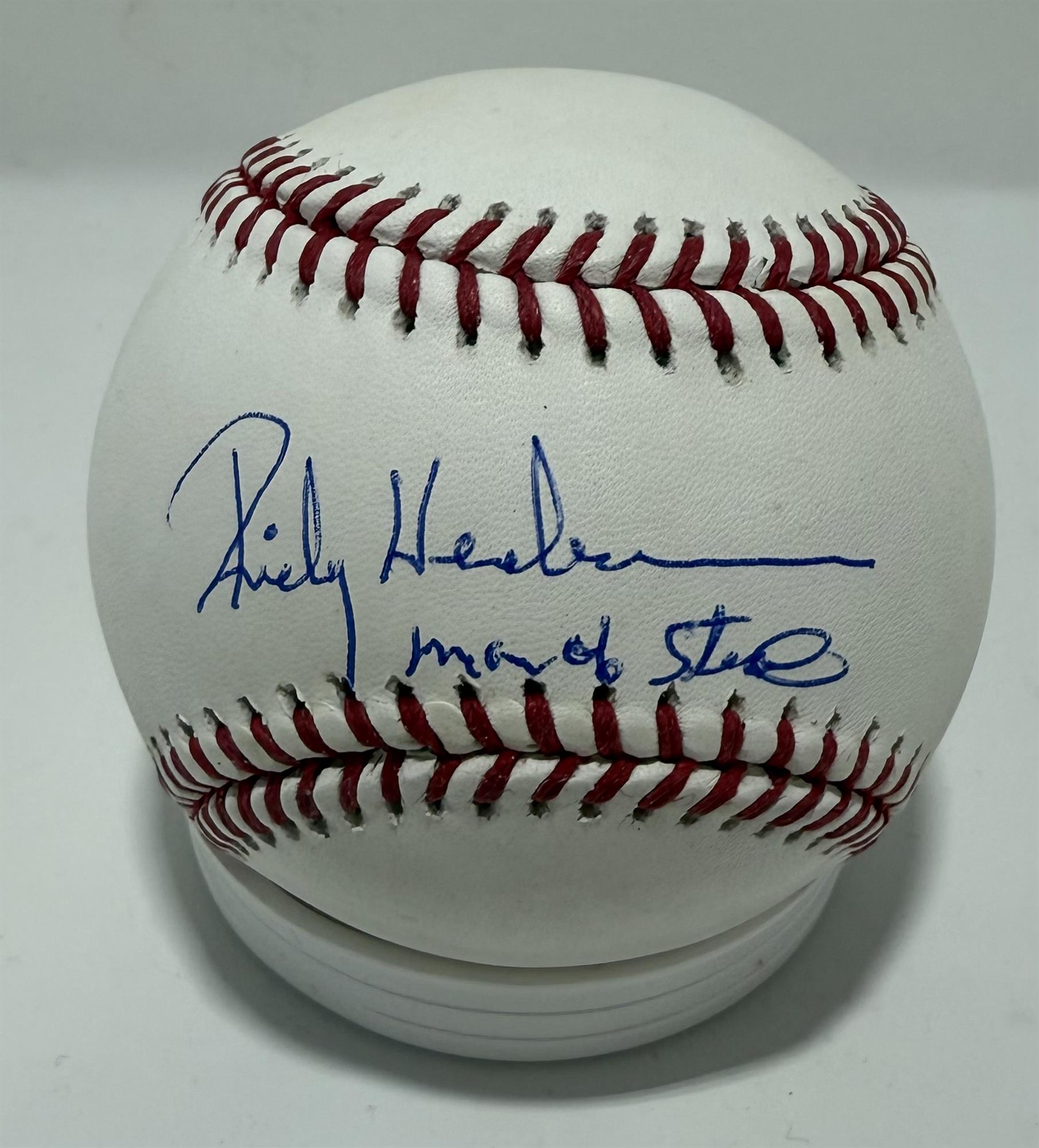 RICKEY HENDERSON SIGNED OFFICIAL MLB BASEBALL W/ MAN OF STEAL - ATHLETICS - JSA