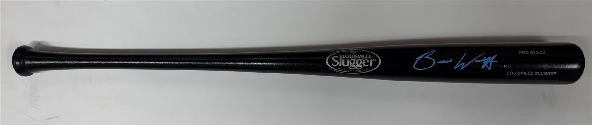BRANDON WOODRUFF SIGNED LOUISVILLE SLUGGER BLACK BAT - BAS