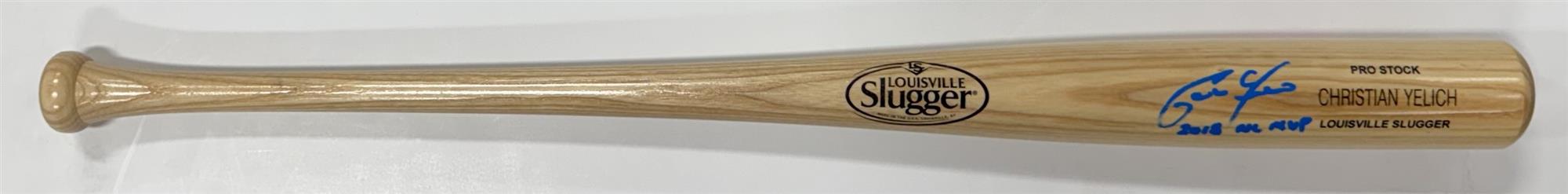 CHRISTIAN YELICH SIGNED NAME ENGRAVED LOUISVILLE SLUGGER BLONDE BAT - MILWAUKEE BREWERS - BECKETT