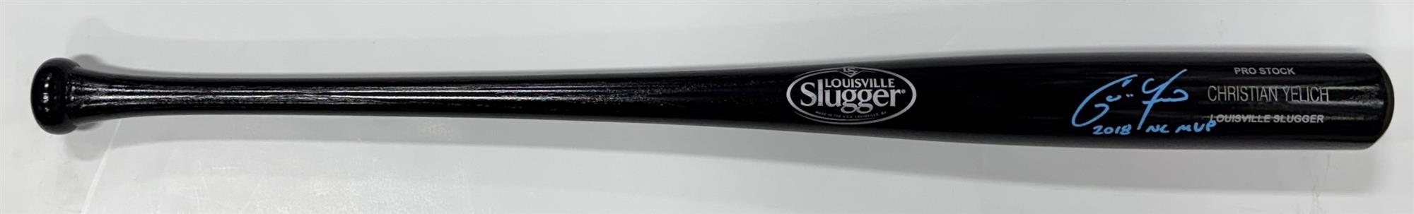 CHRISTIAN YELICH SIGNED NAME ENGRAVED LOUISVILLE SLUGGER BLACK BAT - MILWAUKEE BREWERS - BECKETT