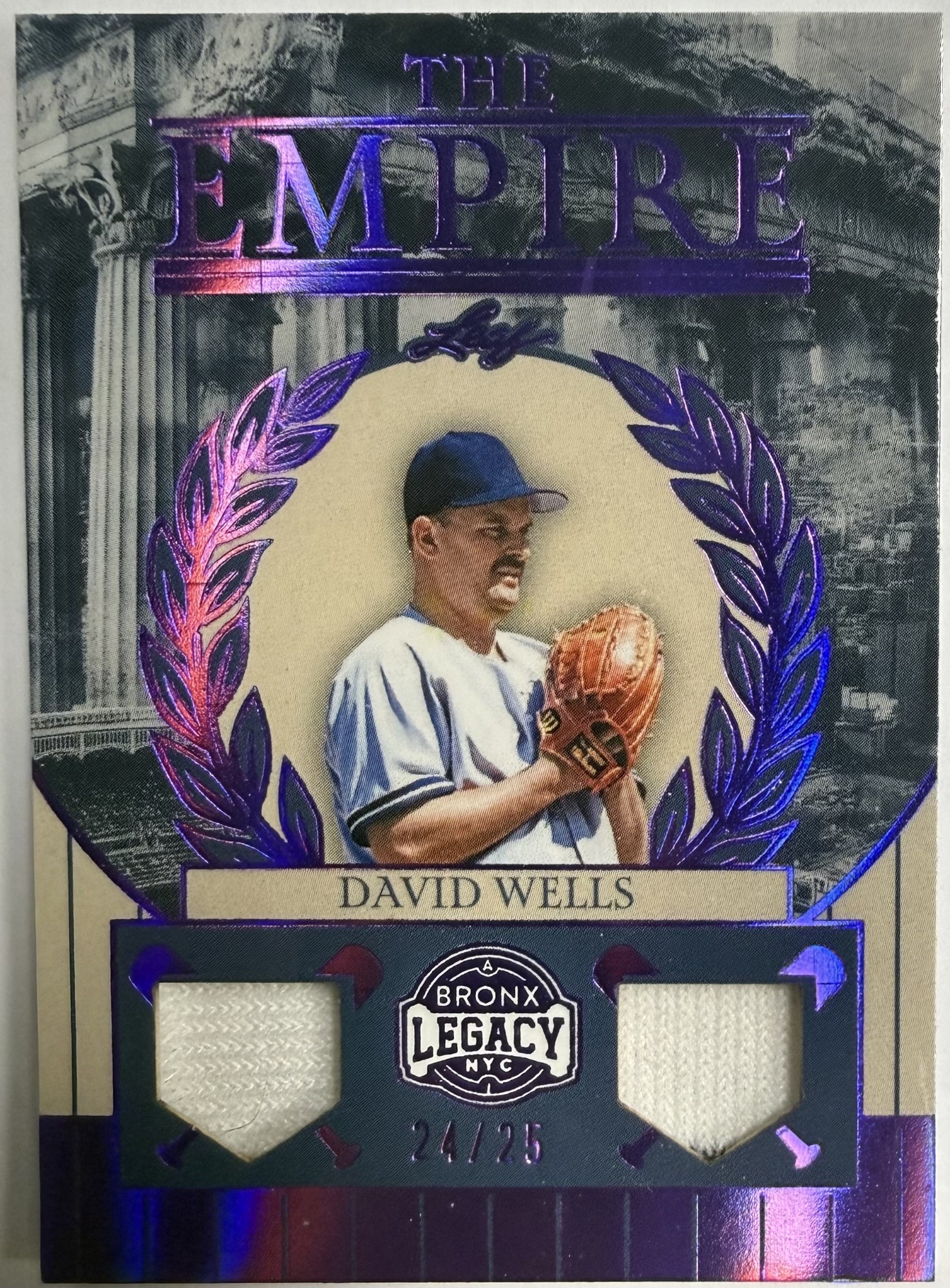 DAVID WELLS PATCH CARD - 2025 LEAF BRONX LEGACY "THE EMPIRE" /25