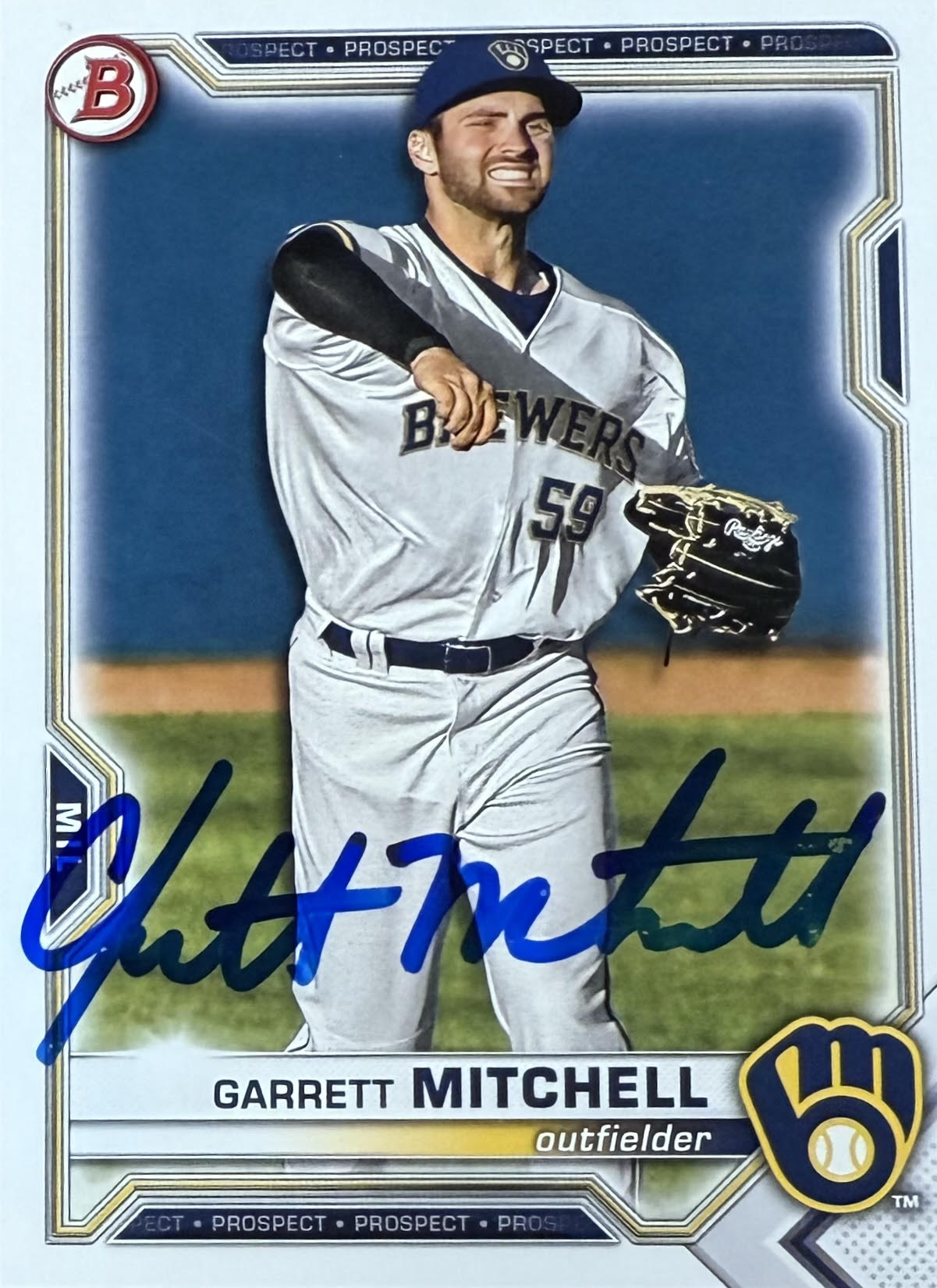 GARRETT MITCHELL SIGNED 2021 BOWMAN BREWERS ROOKIE CARD #BD-116