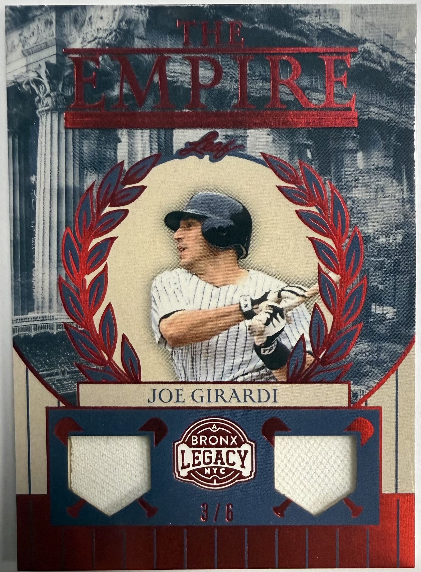 JOE GIRARDI PATCH CARD - 2025 LEAF BRONX LEGACY "THE EMPIRE" /6