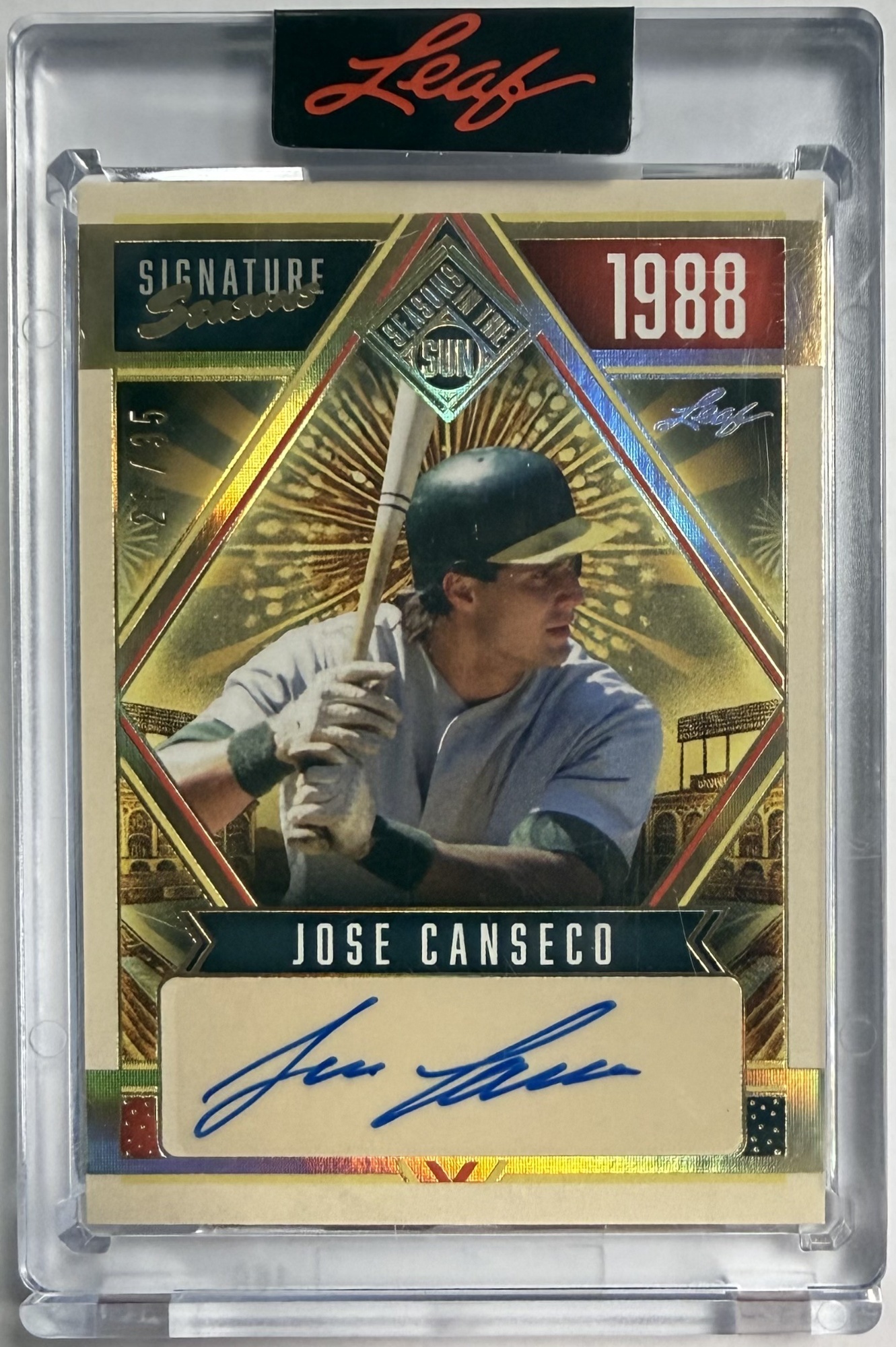 JOSE CANSECO AUTO CARD - 2025 LEAF SEASON OF THE SUN "SIGNATURE SERIES" /35