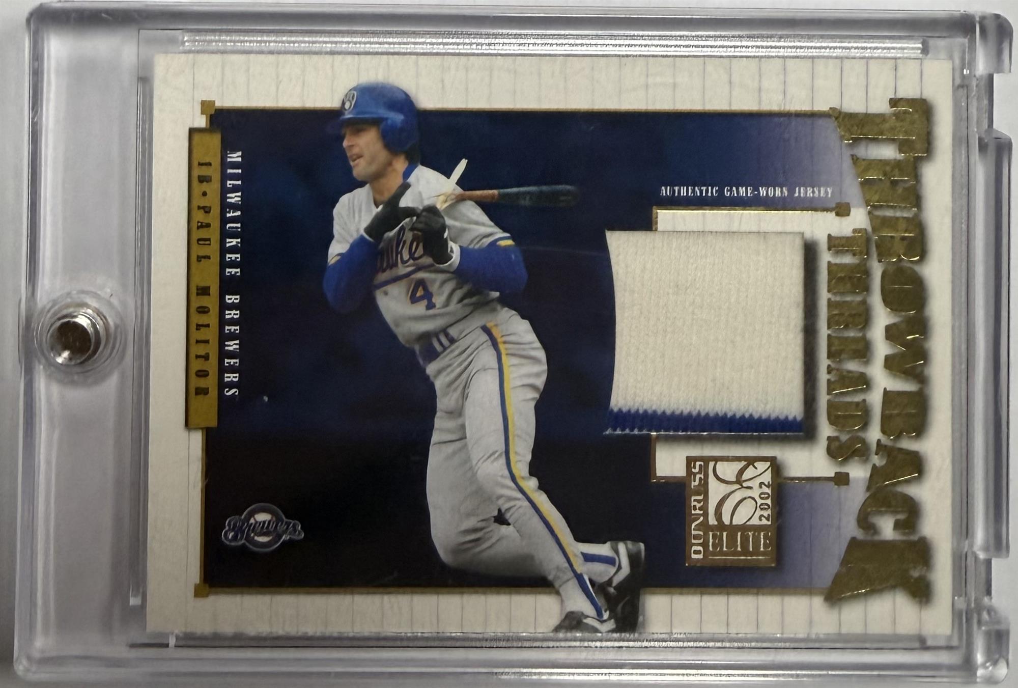 PAUL MOLITOR / ROBIN YOUNT DUAL PATCH CARD - 2002 DONRUSS ELITE THROWBACK THREADS /50