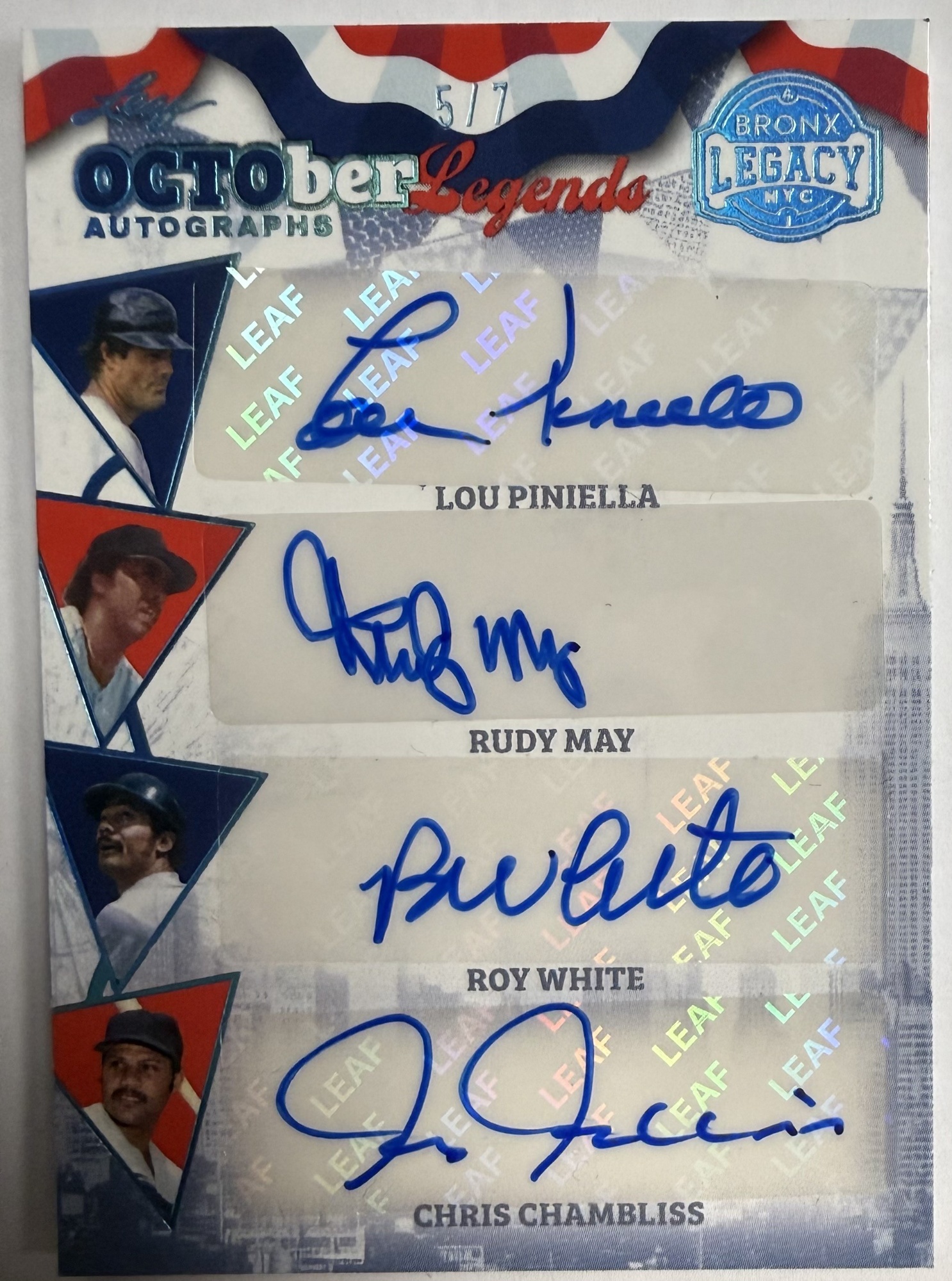 YANKEES OCTOBER LEGENDS 8 AUTO CARD - 2025 LEAF BRONX LEGACY #OL-8 5/7