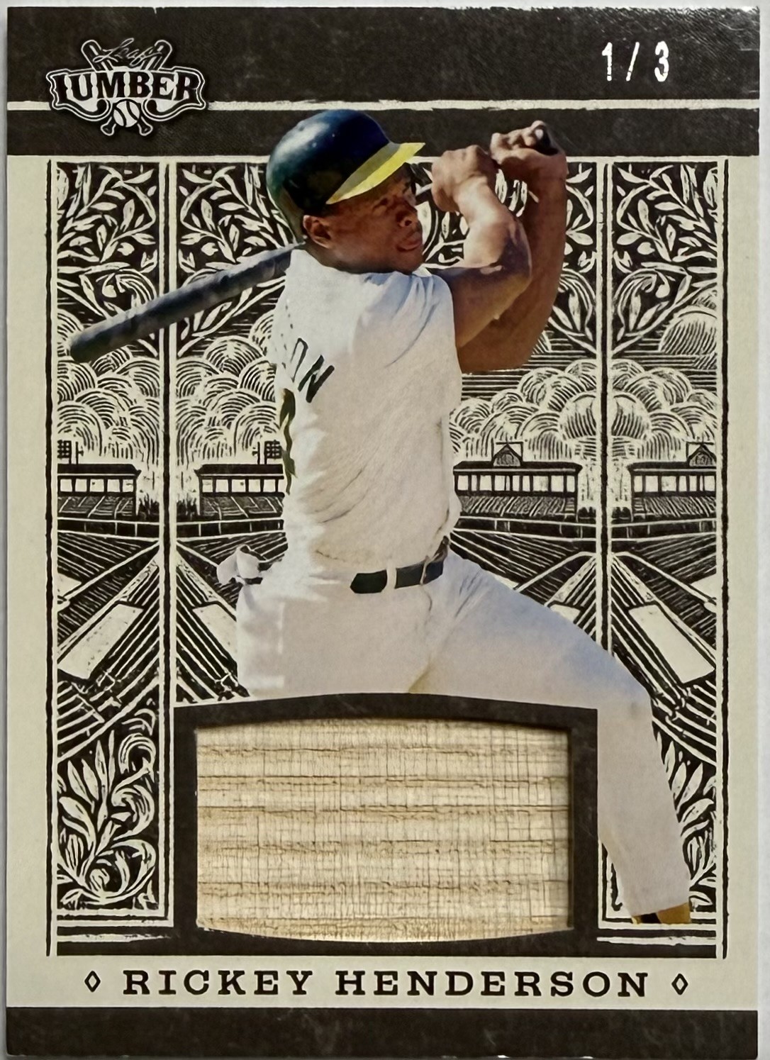 RICKEY HENDERSON BAT RELIC CARD - 2025 LEAF LUMBER CARD /3