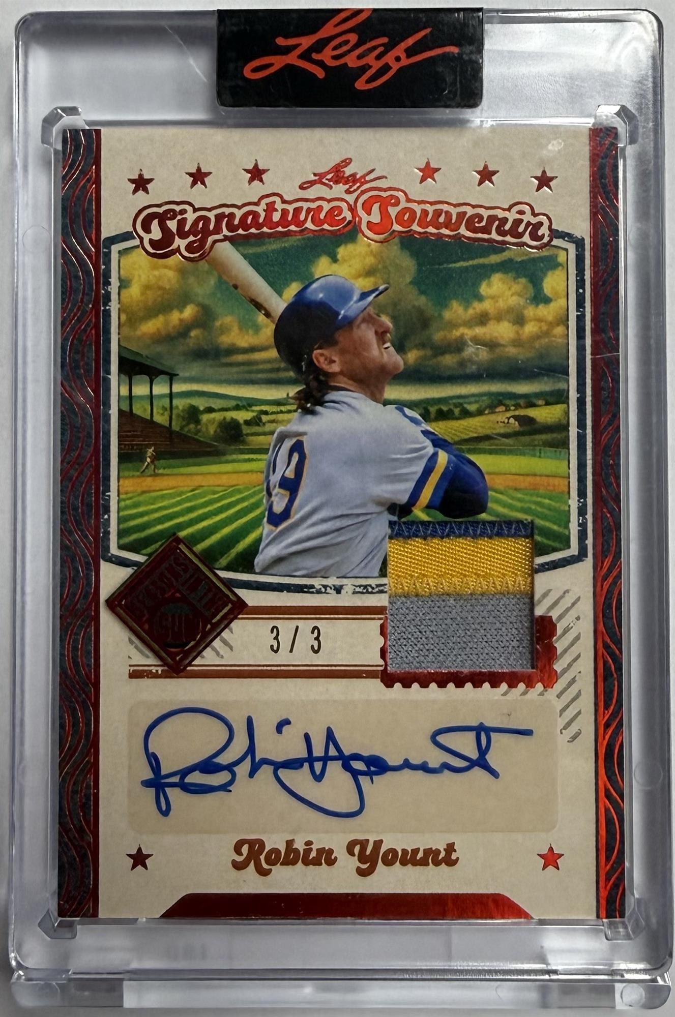 ROBIN YOUNT AUTO RELIC CARD - 2025 LEAF SEASONS IN THE SUN SIGNATURE SOUVENIR /3