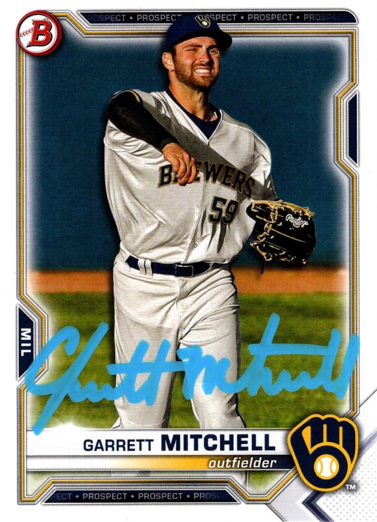 GARRETT MITCHELL SIGNED 2021 BOWMAN BREWERS ROOKIE CARD #BD-116