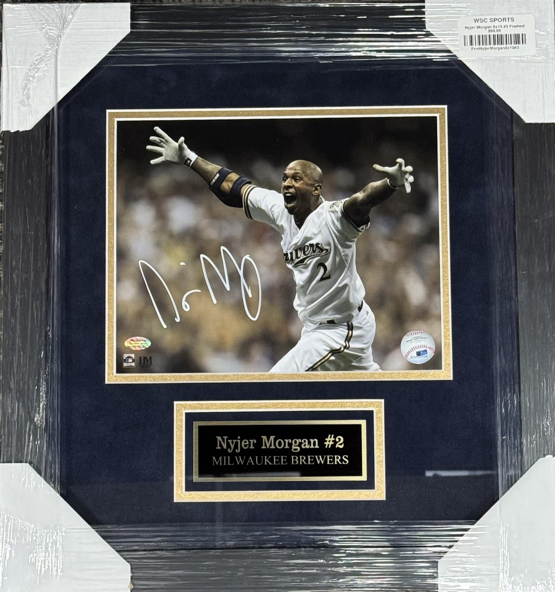 NYJER MORGAN FRAMED SIGNED BREWERS 8X10 FRAMED PHOTO #3