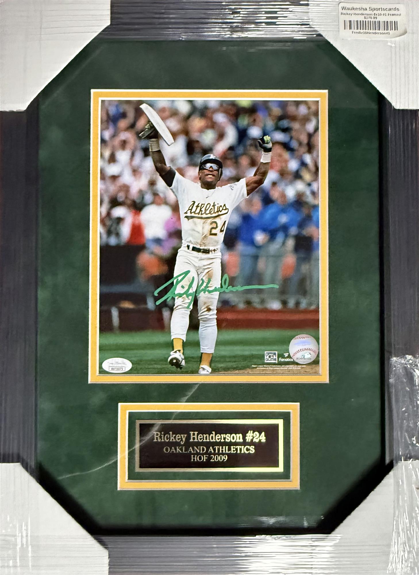 RICKEY HENDERSON FRAMED SIGNED ATHLETICS 8X10 PHOTO #1