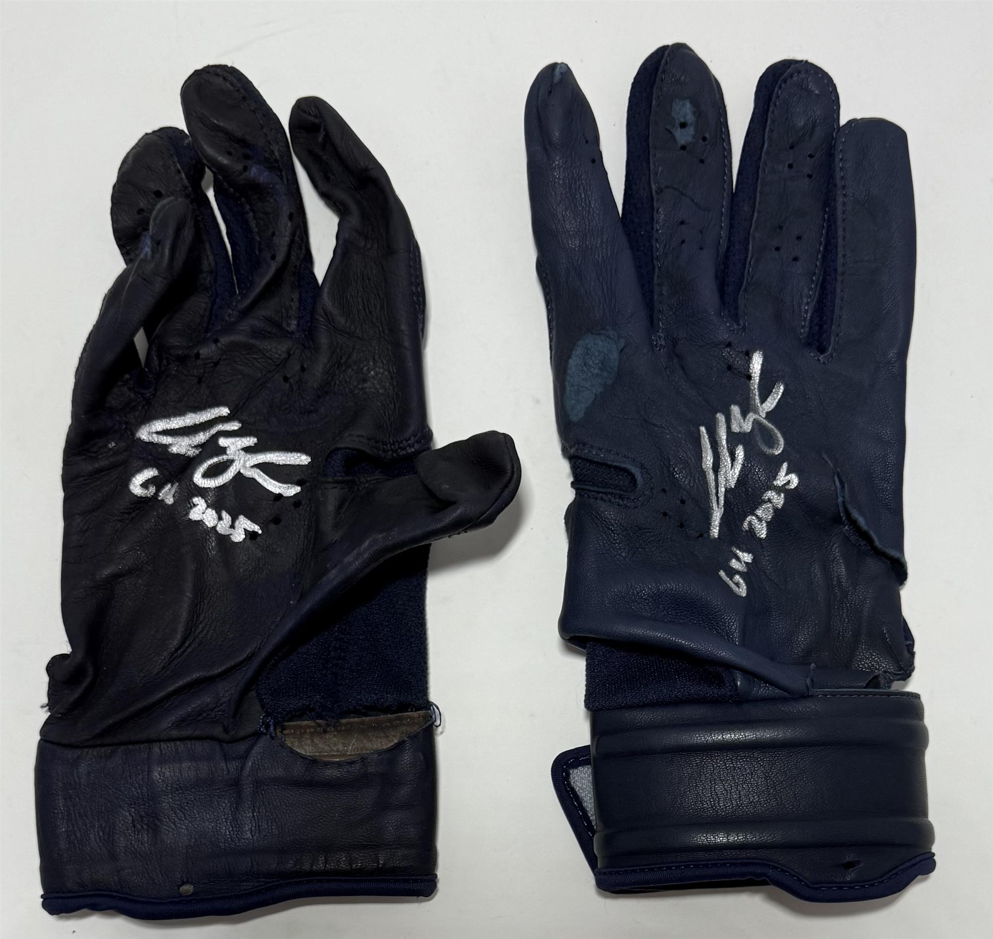 ANDREW VAUGHN SIGNED PAIR OF BREWERS NIKE 2025 GAME USED BATTING GLOVES #1 - JSA