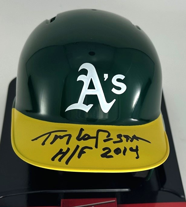 TONY LARUSSA SIGNED RAWLINGS ATHLETICS MINI HELMET W/ HOF - BAS