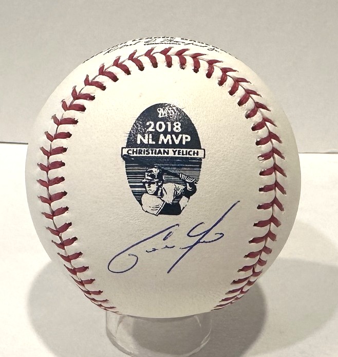 CHRISTIAN YELICH SIGNED OFFICIAL 2018 NL MVP LOGO MLB BASEBALL - BREWERS - BAS