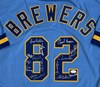 1982 BREWERS TEAM SIGNED CUSTOM BLUE JERSEY - 15 SIGNATURES - JSA