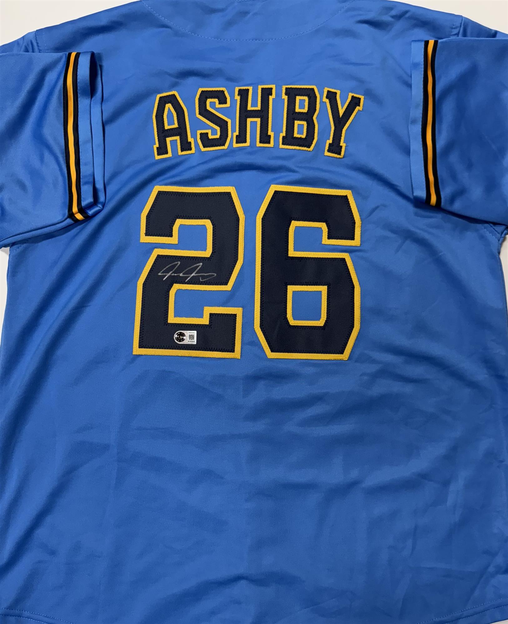 AARON ASHBY SIGNED CUSTOM REPLICA BREWERS ALTERNATE JERSEY - BAS